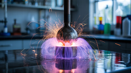 Electric Arc in Laboratory: Captivating the brilliance of science with a mesmerizing electric arc experiment within a controlled lab environment.