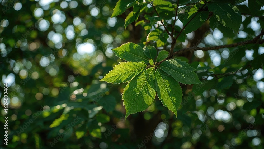 Poster elegant outdoor setting highlighted by a detailed leaf in sharp focus, complemented by a gently blur
