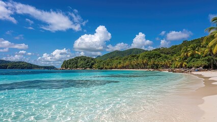 Obraz premium Idyllic seaside scene with pristine beach and lush natural surroundings