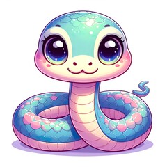 Cute Cartoon Snake with Pastel Colors and Big Eyes