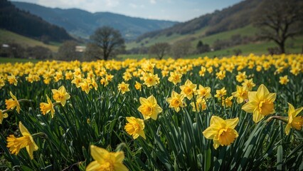 Obraz premium Lush Valley Covered with Radiant Yellow Daffodils