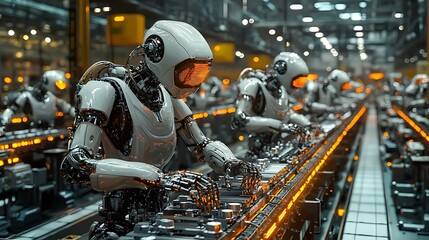 Robotic Arms on a Conveyor Belt High Resolution Picture