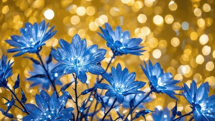 Gorgeous LED blossoms in blue with golden bokeh effect