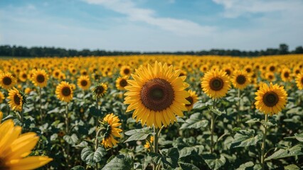 Obraz premium Vibrant yellow sunflowers blooming in a sunny meadow during summer.