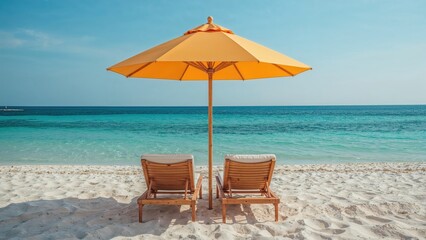 Fototapeta premium Outdoor Lounger with Protective Umbrella for Sunny Days