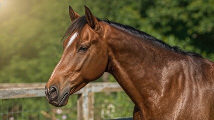 Obraz premium Tight shot of a bay horse's facial features