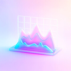 3D glowing glass line area chart with pastel neon gradients and translucent grid on soft gradient background

