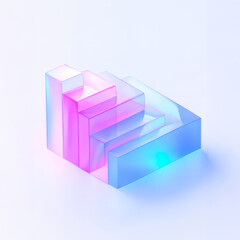 3D glass step chart with glowing pastel neon gradient blocks and modern abstract design on light background
