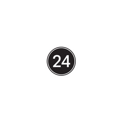 Vector art of number 24 in a black circle isolated on white background for graphic design