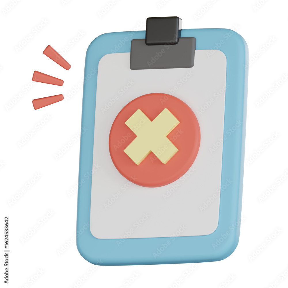 Fototapete clipboard with red cross icon in 3d style showing empty states alert symbol for error or cancellatio