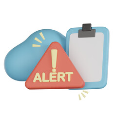 3d alert icon with clipboard and cloud shape in empty states design concept