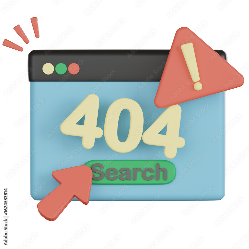 Fototapete empty states 3d icon error page alert search button cursor exclamation mark notification warning mes