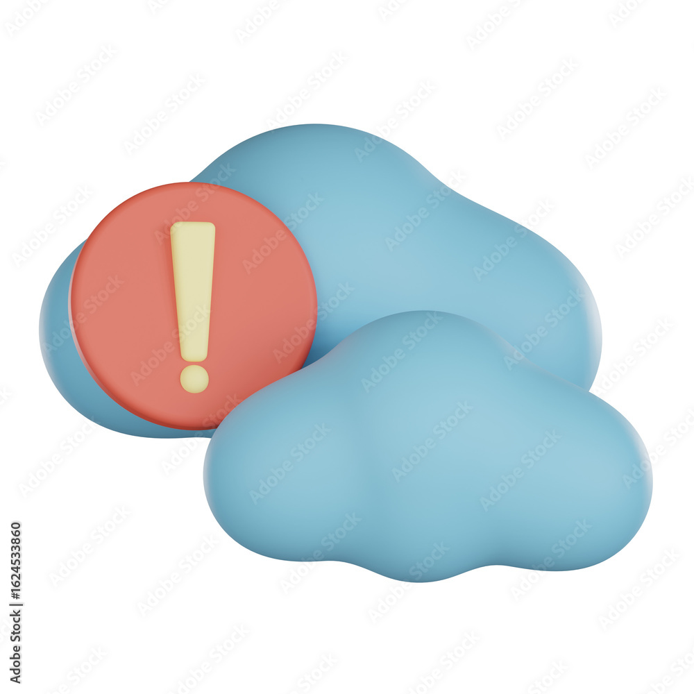 Poster 3d icon with empty states and alert symbol in red circle on blue cloud shape design