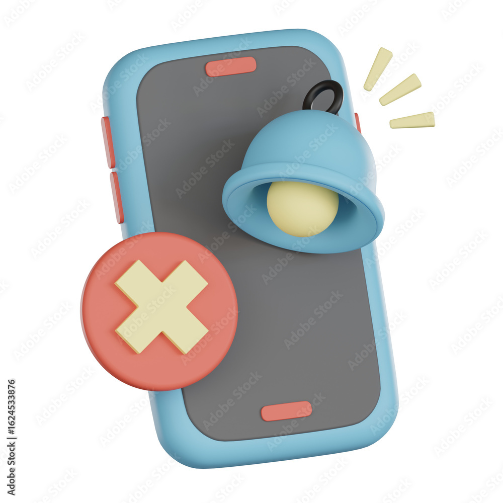 Poster notification empty states 3d icon with phone and bell symbol showing alert and cancel sign in soft c