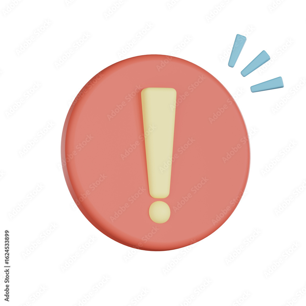 Poster empty states 3d icon alert symbol exclamation mark notification sign round shape red circle yellow i