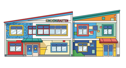 Colorful Modern Kindergarten Building Illustration for Children's Education