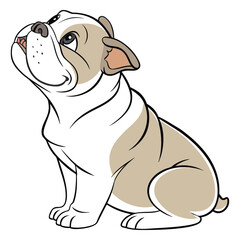 Fototapeta premium A charming cartoon illustration of a happy bulldog with distinctive markings standing proudly isolated on white background