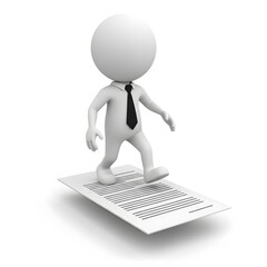 3D Business Character Walking on Document — Contract, Legal Agreement, or Corporate Paperwork Concept Illustration