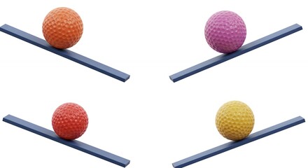 Colorful spheres balanced on tilted bars