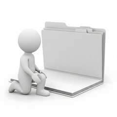3D Character Browsing Giant Folder — Data Management, Digital Archive, or Information Access Illustration