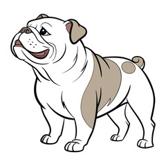 Obraz premium A charming cartoon illustration of a happy bulldog with distinctive markings standing proudly isolated on white background