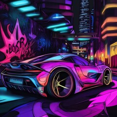 a neon car in the future