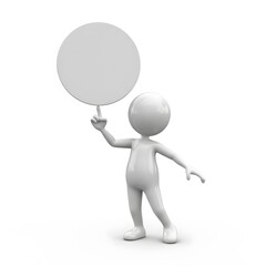3D Character Holding Up Blank Circle — Marketing Message, Signage Mockup, or Presentation Concept Illustration