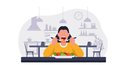 Woman Enjoying a Healthy Salad at Home: Perfect for Food Blogs, Health Websites, and Cookbooks