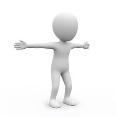 3D Character Standing with Arms Open Wide — Welcome, Openness, and Introductory Pose Concept