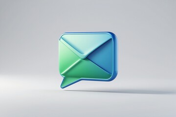 Teal email message bubble, 3D render, white background, communication