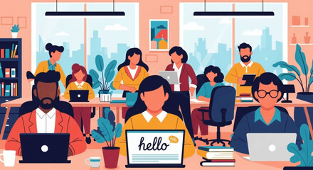 Diverse team of professionals working collaboratively in a modern office, ideal for website banners or company brochures.