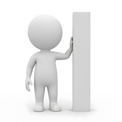 3D Character Leaning on Tall Blank Block — Support, Placeholder, or Confidence Concept Illustration