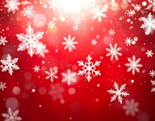 Red background with white snowflakes and bokeh