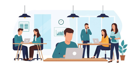 Diverse team of professionals working collaboratively in a modern office setting. Ideal for website banners, brochures, or presentations related to teamwork, business, and technology.
