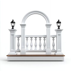White Balustrade with Arch and Columns Architectural Design