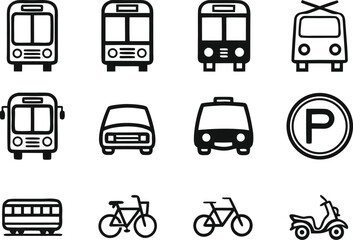 Transport Icon Set for Travel and Vehicle Design Projects. Professional Transport Icon Set for Automotive Illustration. Transport Icon Set for Logistics and Delivery Graphics. Clean Transport Icon Set
