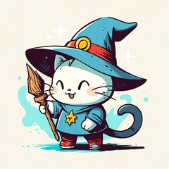 Adorable Wizard Cat Illustration