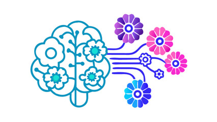 Brain flower power ai artificial intelligence machine learning neural network cognitive computing concept art