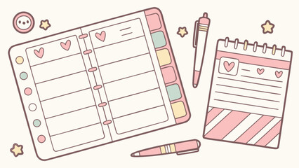 Cute planner notebook stationery office supplies study notes organizer schedule template vector design