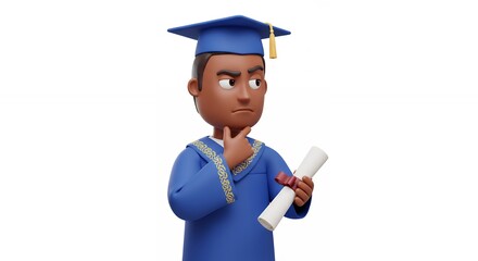 Graduation student thinking holding diploma