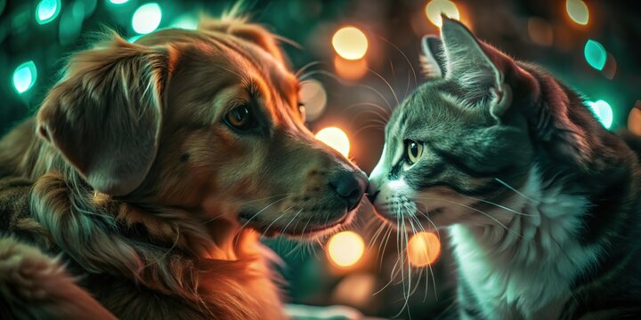 Adorable Cat and Dog Companionship Promoting Peace and Respect on International Cat Day, world cat day 2025 banner, poster 