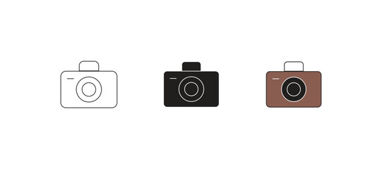 camera icon set. camera photo icon symbol, snapshot sign . line outline icons, flat style