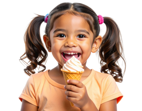 Little girl eating ice cream – joyful summer treat moment with happy expression, perf - Powered by Adobe