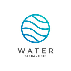 Minimalist water logo with blue wave lines in a circular design