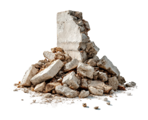 Demolition process debris construction site urban environment view destruction concept isolated on transparent background