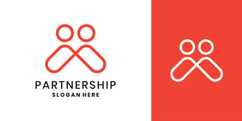Abstract partnership logo with two people icons forming a connection