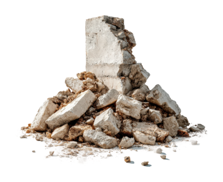 Demolition process debris construction site urban environment view destruction concept isolated on transparent background