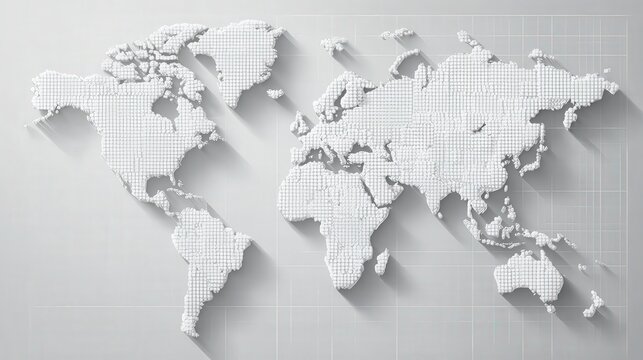 Detailed 3D White World Map Graphic Design