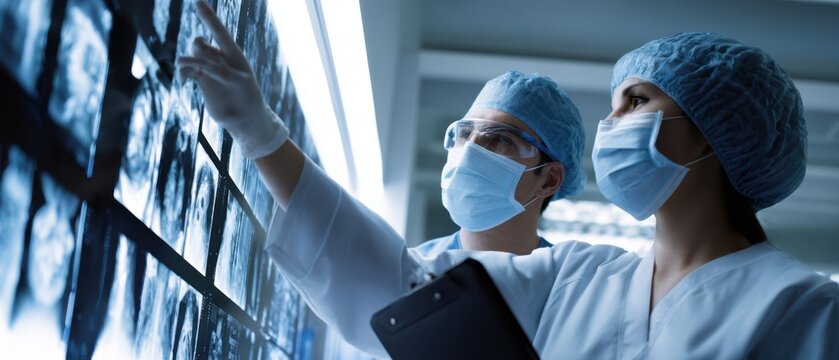 The medical team analyzing diagnostic images on a digital screen.