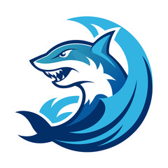 Naklejka premium Shark Head Leaping from Waves with Ocean Blue Gradient Highlights